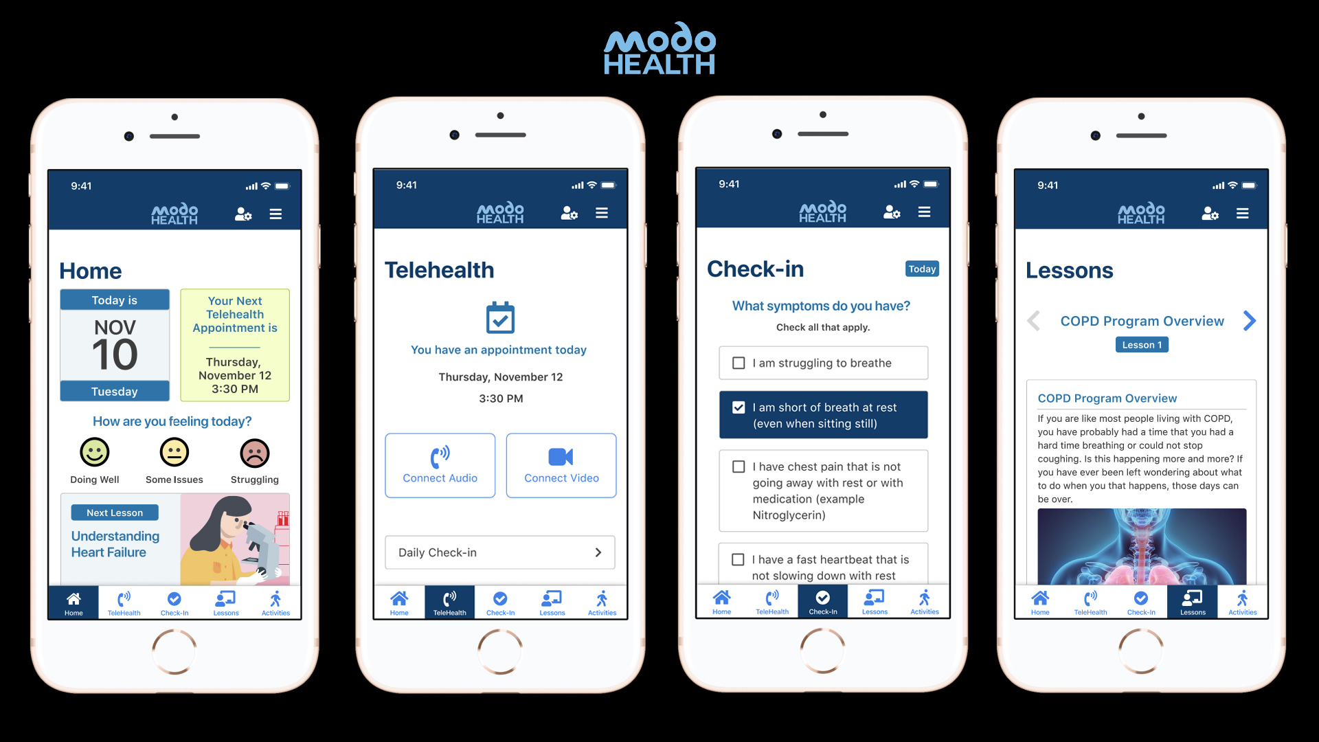 ModoHealth_Final-Screens_1 mobile app screens for managing cpod